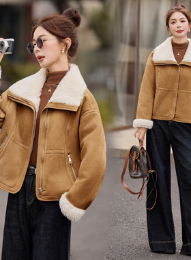 现货2025冬装新款时尚皮毛一体保暖外套修身显瘦气质百搭上衣韩版