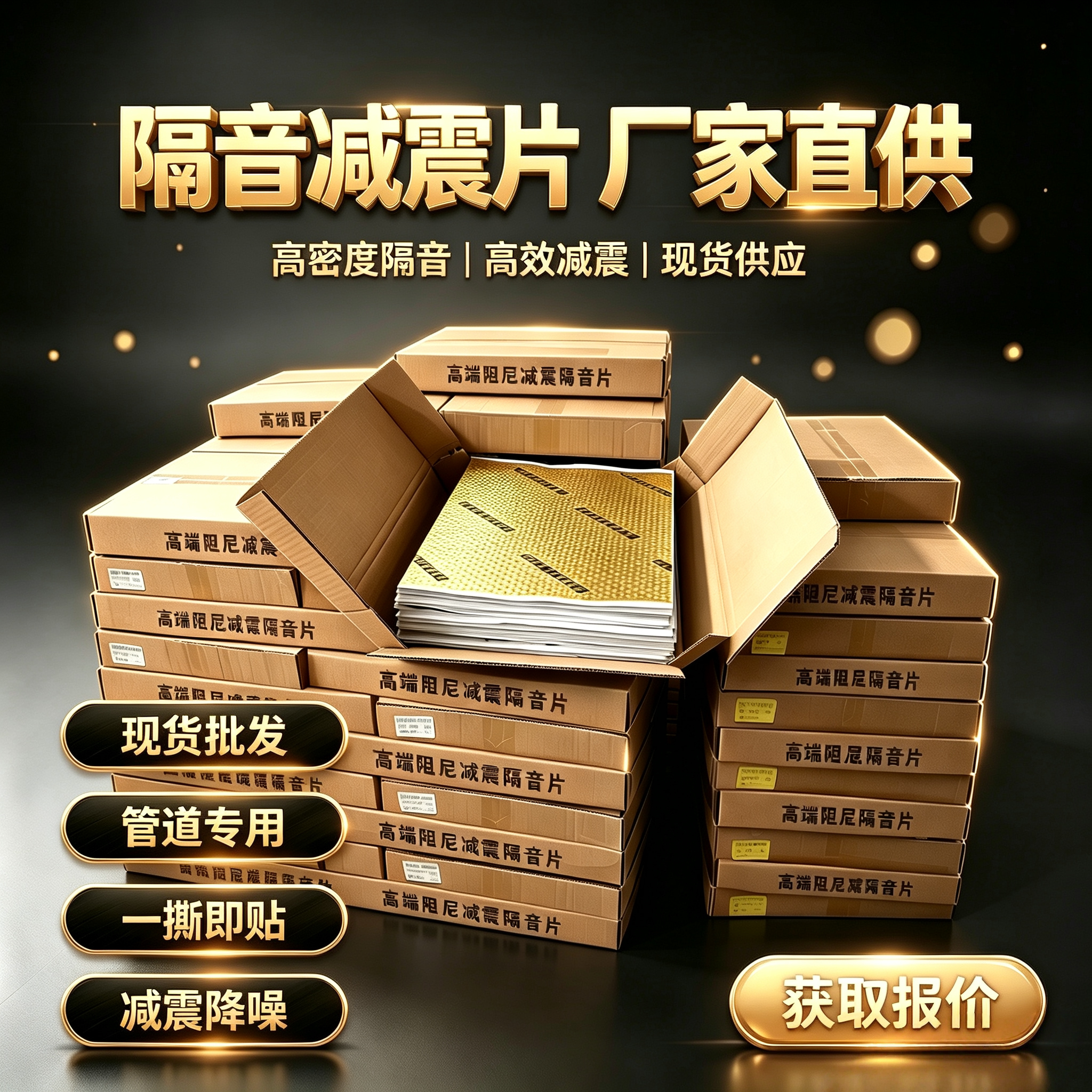 下水管隔音棉阻尼片黄金蜂窝高分子减震降噪自粘丁基胶铝箔卫生间