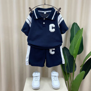 宝宝网红时髦POLO衫 男童套装 儿童洋气酷帅短袖 夏季 衣服潮 2025新款