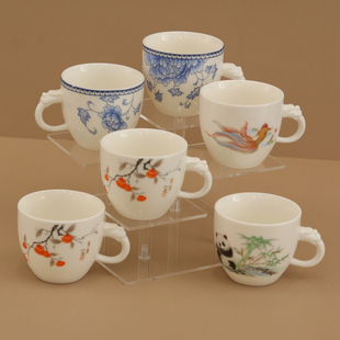 羊脂玉功夫陶瓷茶杯中式小清新品茗杯有耳防烫杯子家用轻奢礼品杯