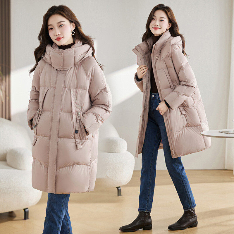 2023年冬季白鸭绒显瘦减龄高领带帽宽松保暖羽绒服