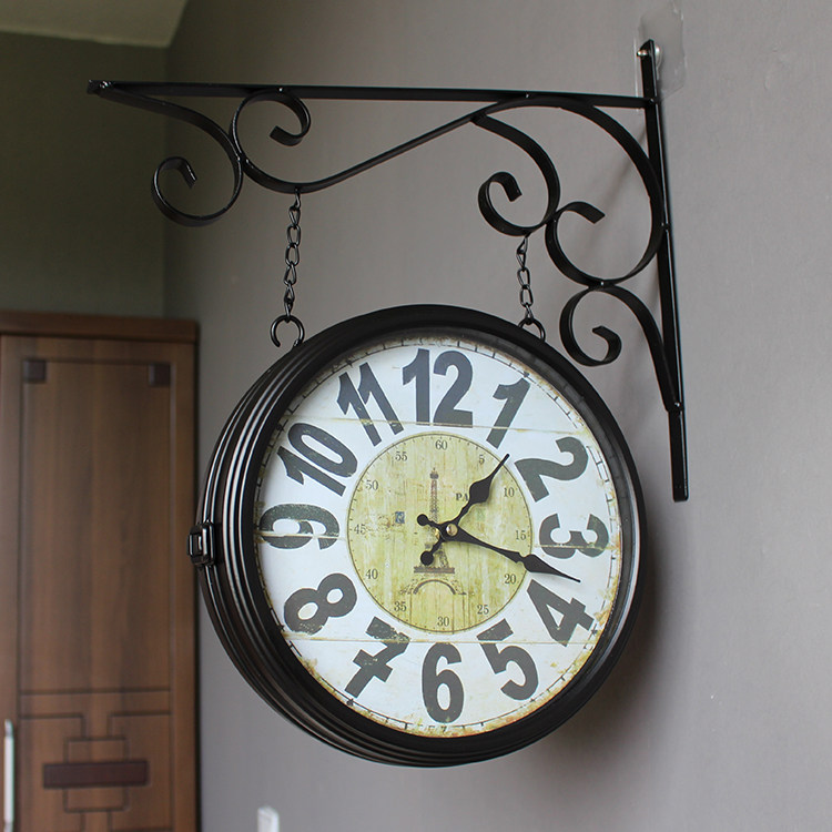 典中点时尚铁艺双面钟 日式北欧复古简约工艺钟 挂表客厅静音挂钟|msdalam kategori Aksesori rumah, hiasan loceng rumah/Jam Penggera, jam dinding - dari Buy2taobao.com untuk memberikan perkhidmatan ejen Taobao profesional membeli