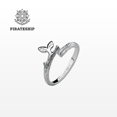 海盗船银饰银叶子戒指女开口戒
