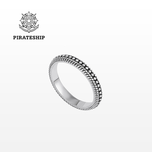 戒指潮男个性 海盗船银饰新款 圆形铆钉戒指女欧美复古个性 男士 指环