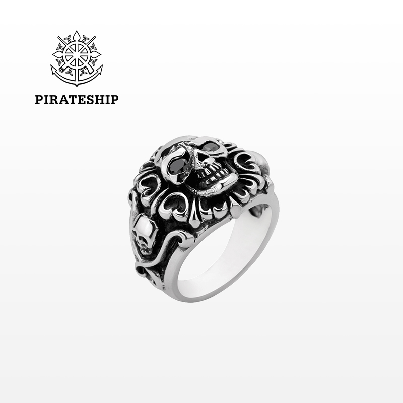 海盗船925银戒指骷髅个性定制