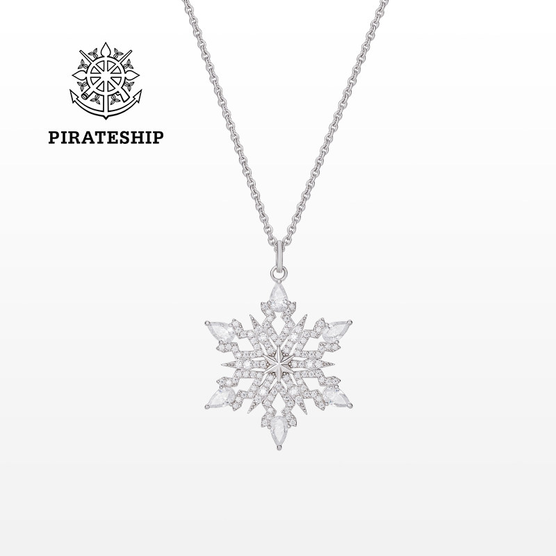海盗船银饰雪花毛衣链韩版简约气质雪花银吊坠项链女锁骨链长款