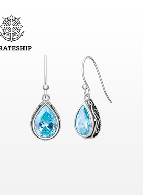 海盗船银饰切面水滴形蓝色银耳坠银耳钉耳环气质女耳饰小众设计