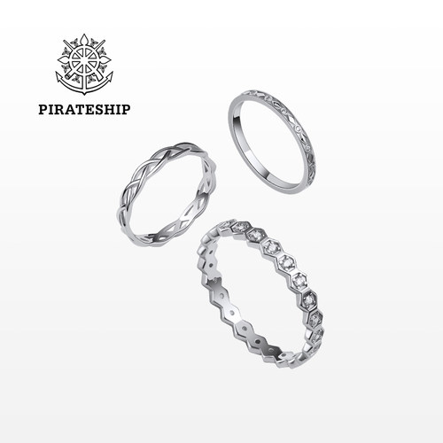 海盗船银饰叠搭戒指时尚ins网红