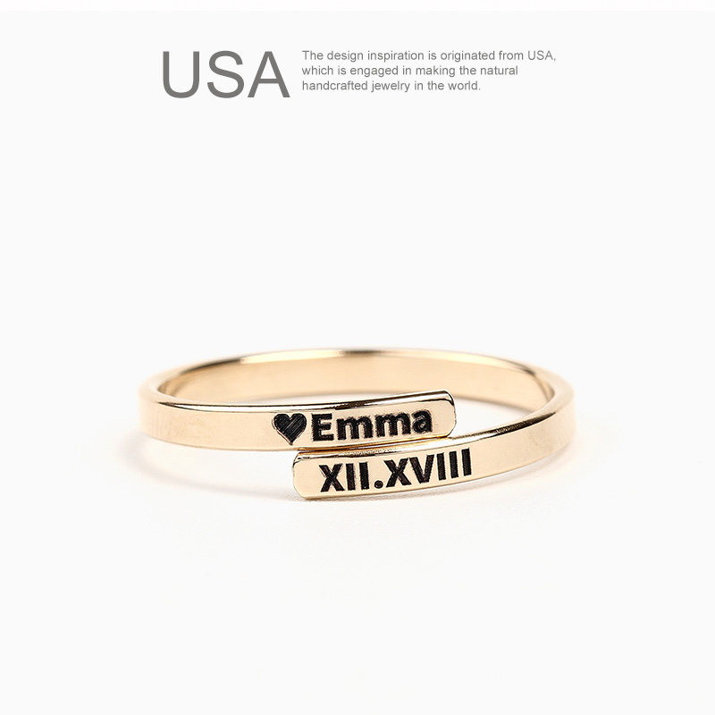 14K包金刻字定制 小众设计戒指女闺蜜 蹦迪戒指网红可调节 in