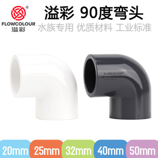 溢彩90度弯头国标塑料深灰弯通白色直角弯接头水族箱鱼缸给水管件