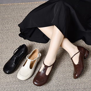 2026春新款复古圆头深口单鞋女真皮软底低跟玛丽珍鞋休闲通勤女鞋