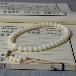 原生态白玉菩提根36颗两圈手串星月老型佛珠菩提子手链手持配饰