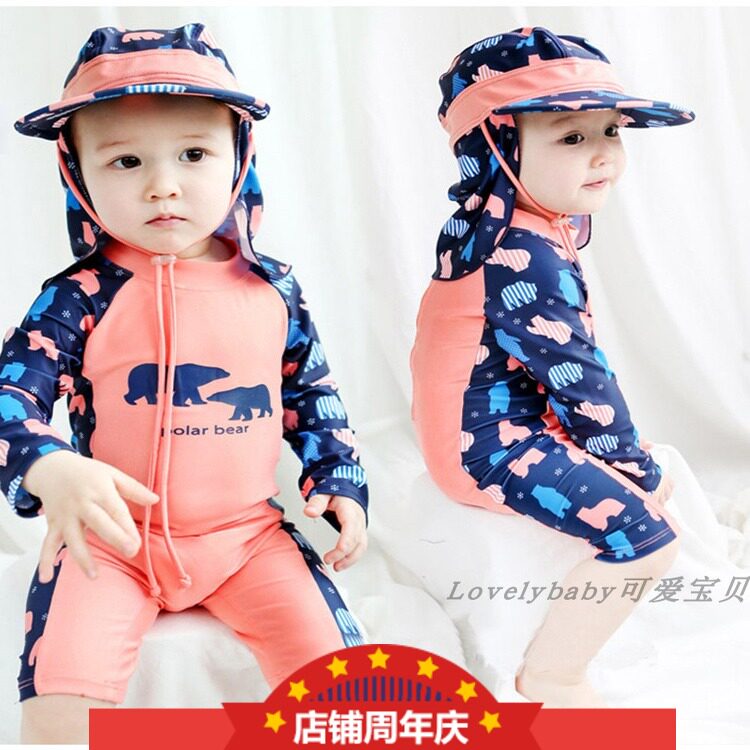 幼儿中小童连体长袖游泳服