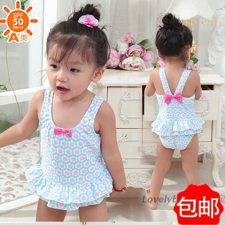 温泉泳装荷叶连体女童