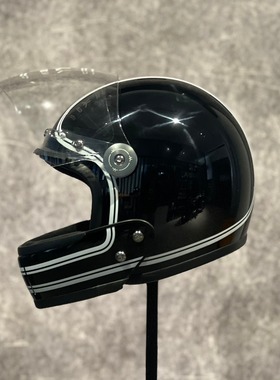 慕尼黑VELDT法国复古机车盔全盔摩托车头盔3c认证男女亮黑白线条