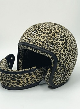 批布豹纹全盔VELDT法国复古盔电动车头盔3c认证男女半盔摩托车盔