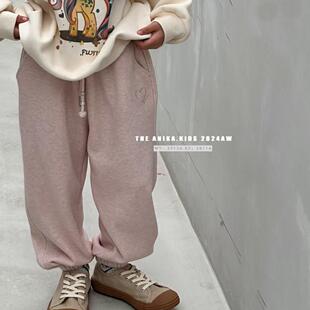 ANIKA阿尼卡品牌童装2024冬款女童中大童加绒休闲裤公主粉色卫裤