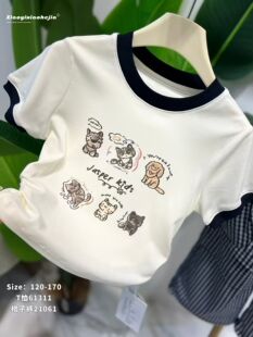 小伊小合家2026夏季新款女童洋气时尚圆领短袖T恤短款上衣休闲T恤