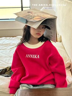 ANIKA阿尼卡品牌童装新款冬新洋气时尚圆领女童大童加绒休闲卫衣