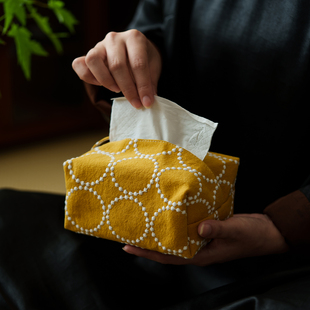 皆川明日式 饰 布艺刺绣纸巾盒茶道配件家用纸巾套茶桌抽纸盒桌面装