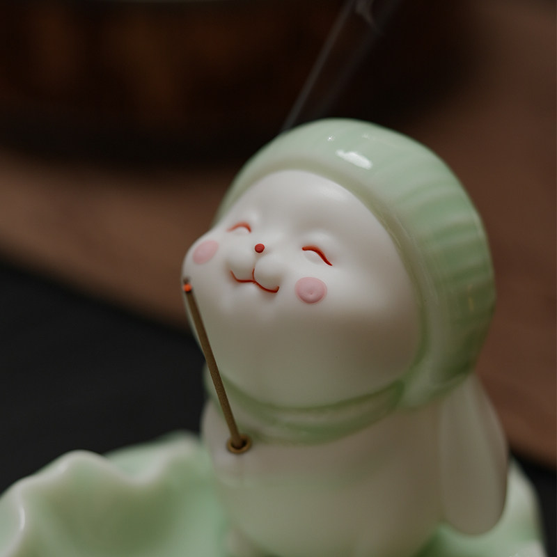 粉色可爱萌趣小兔子荷叶线香插陶瓷香座香薰炉摆件家用家居工艺品,餐饮具,茶道/香炉,淘宝优惠券,粉丝福利购,淘宝优惠卷