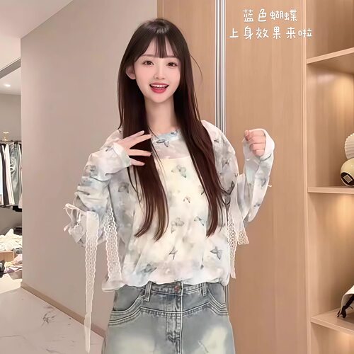 蝴蝶结防晒罩衫女夏薄款2026新款设计感小众宽松长袖T恤上衣外搭