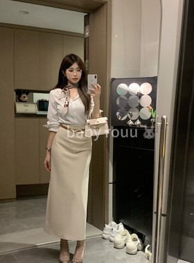 女装baby rouu磁场捕手温与柔气质长袖小众轻熟风显瘦收腰半身裙