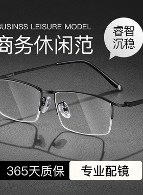超轻纯钛近视眼镜框男防蓝光半框商务平光镜丹阳眼镜架 85148