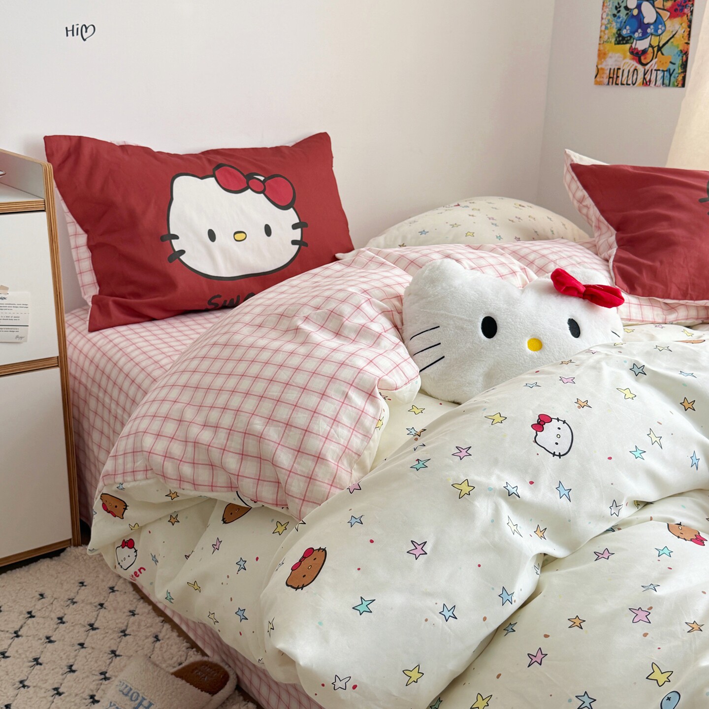 卡通凯蒂猫全棉印花被套四件套四季通用可爱宿舍床单三件套床笠