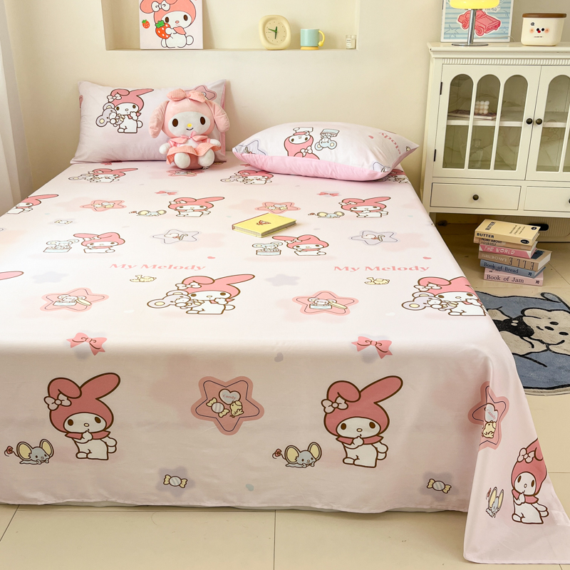 卡通三丽鸥全棉单件床单四季通用纯棉单双人学生宿舍被单三件套