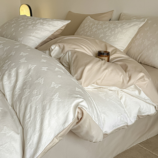 轻奢浮雕提花全棉床上四件套四季款纯棉高级感被套床单床笠三件套