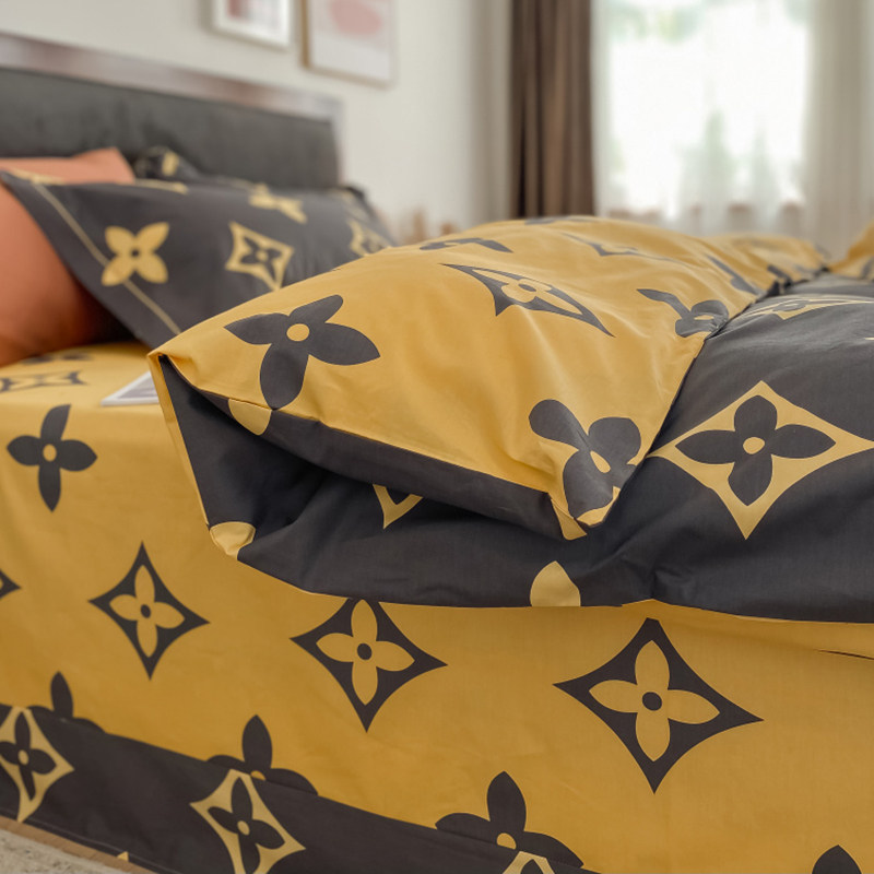 简约北欧风全棉斜纹印花被套四件套高级感纯棉被罩床单三件套床笠