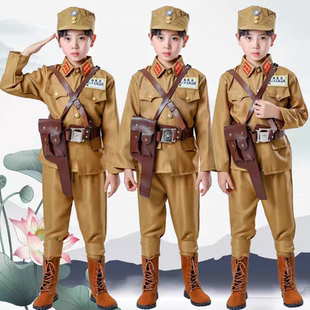 六一民国士兵儿童男女特务服装沙家浜刁德一国军军装舞台演出服装