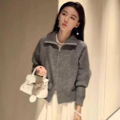 【小四粉丝专享】2024慵懒风毛衣外套女秋冬新款韩系立领拉链6638