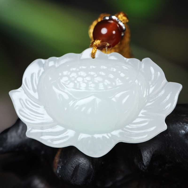 永喜玉器 老坑油料和田玉挂件雪莲花 一级白羊脂白玉吊坠 做工精