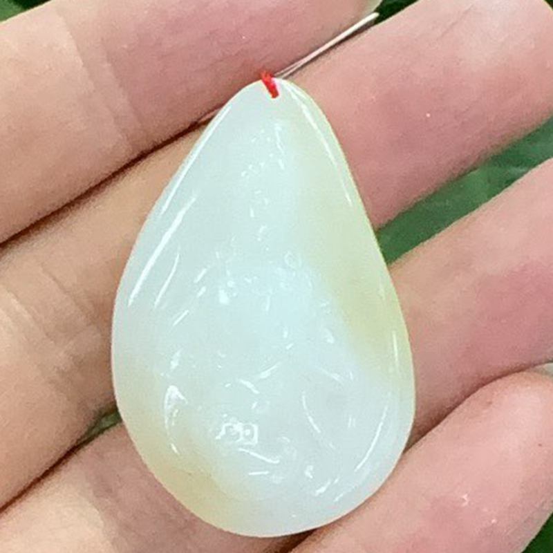 永喜玉器和田玉羊脂白玉水滴吊坠观音挂件新疆且末老糖料玉石挂坠