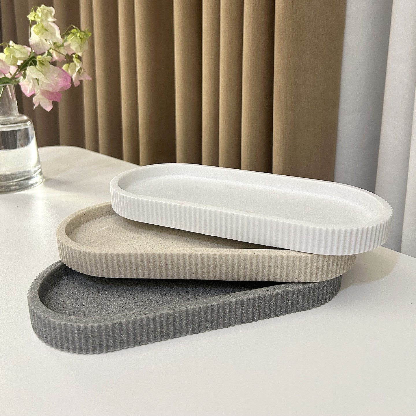 简约纯色洗手台托盘牙刷杯收纳盘波浪边设计灰色白色居家香氛盘,家居饰品,香薰托盘,淘宝优惠券,粉丝福利购,淘宝优惠卷