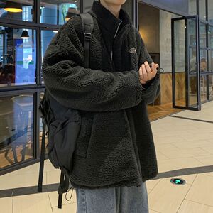 冬季两面穿加厚羊羔毛外套男士韩版潮流港风棉衣情侣宽松潮牌棉服