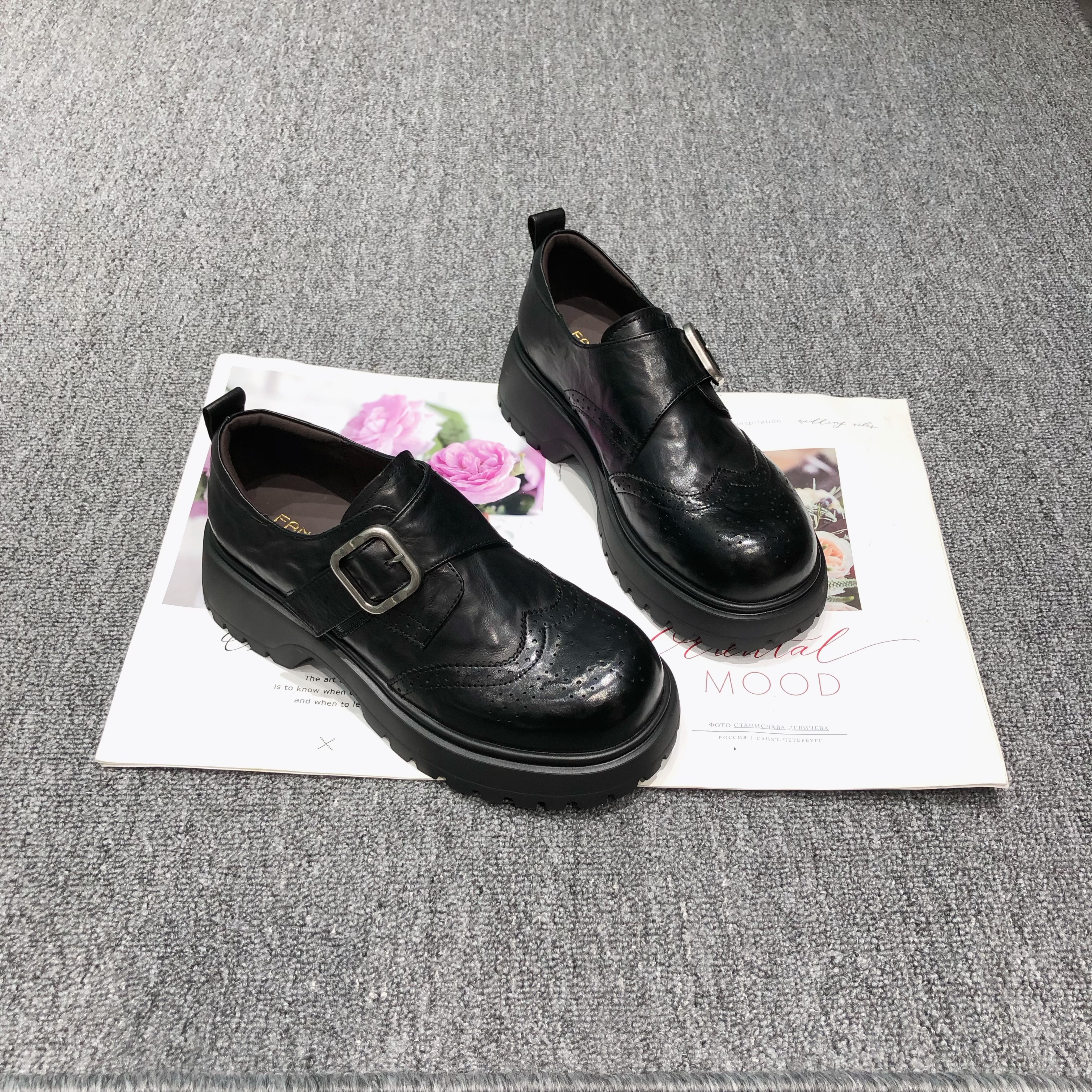 凡柔牛皮厚底英伦风爆款乐福鞋女2026秋季新款增高百搭休闲小皮鞋