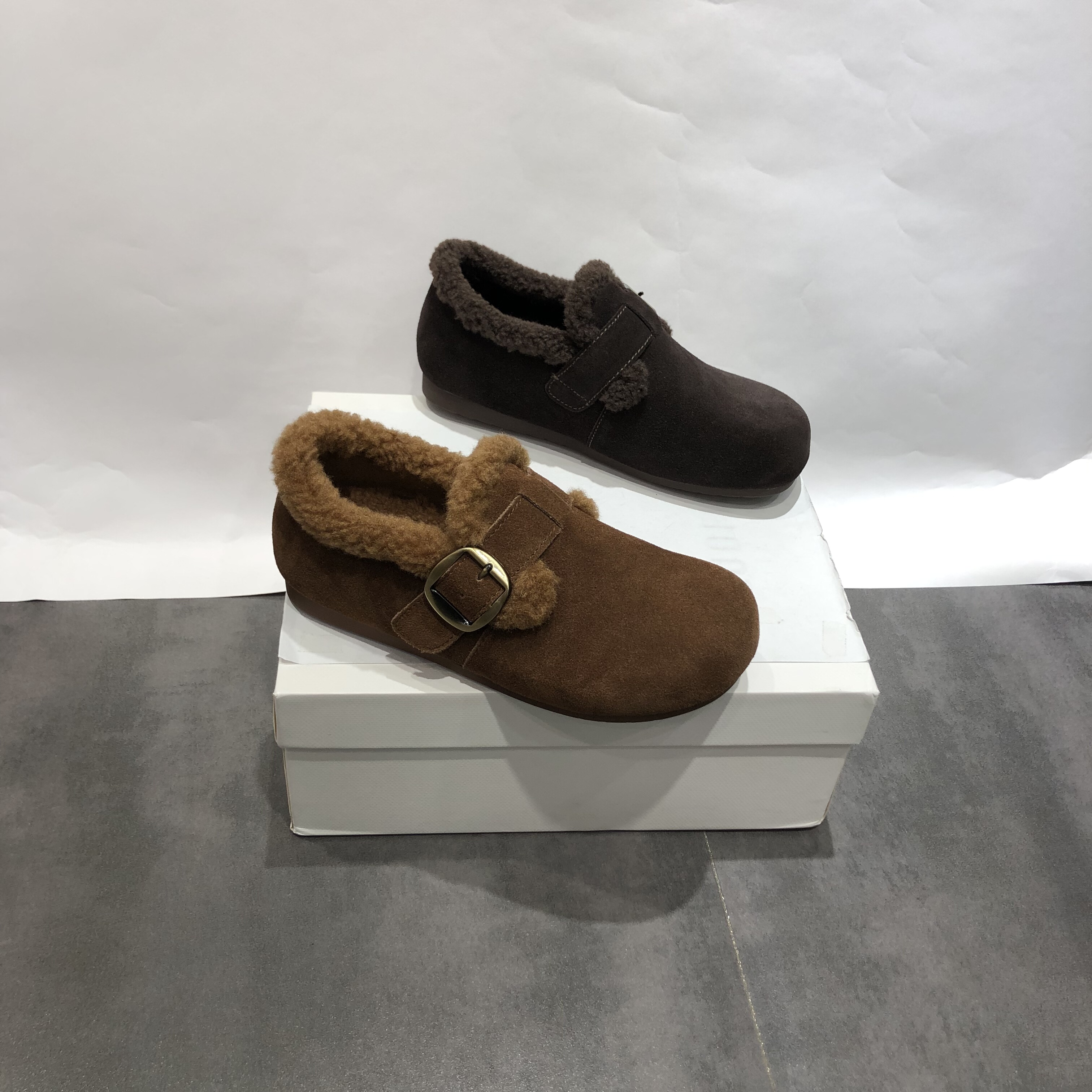 凡柔内增高勃肯鞋女2025冬季加绒保暖懒人一脚蹬毛毛鞋休闲豆豆鞋