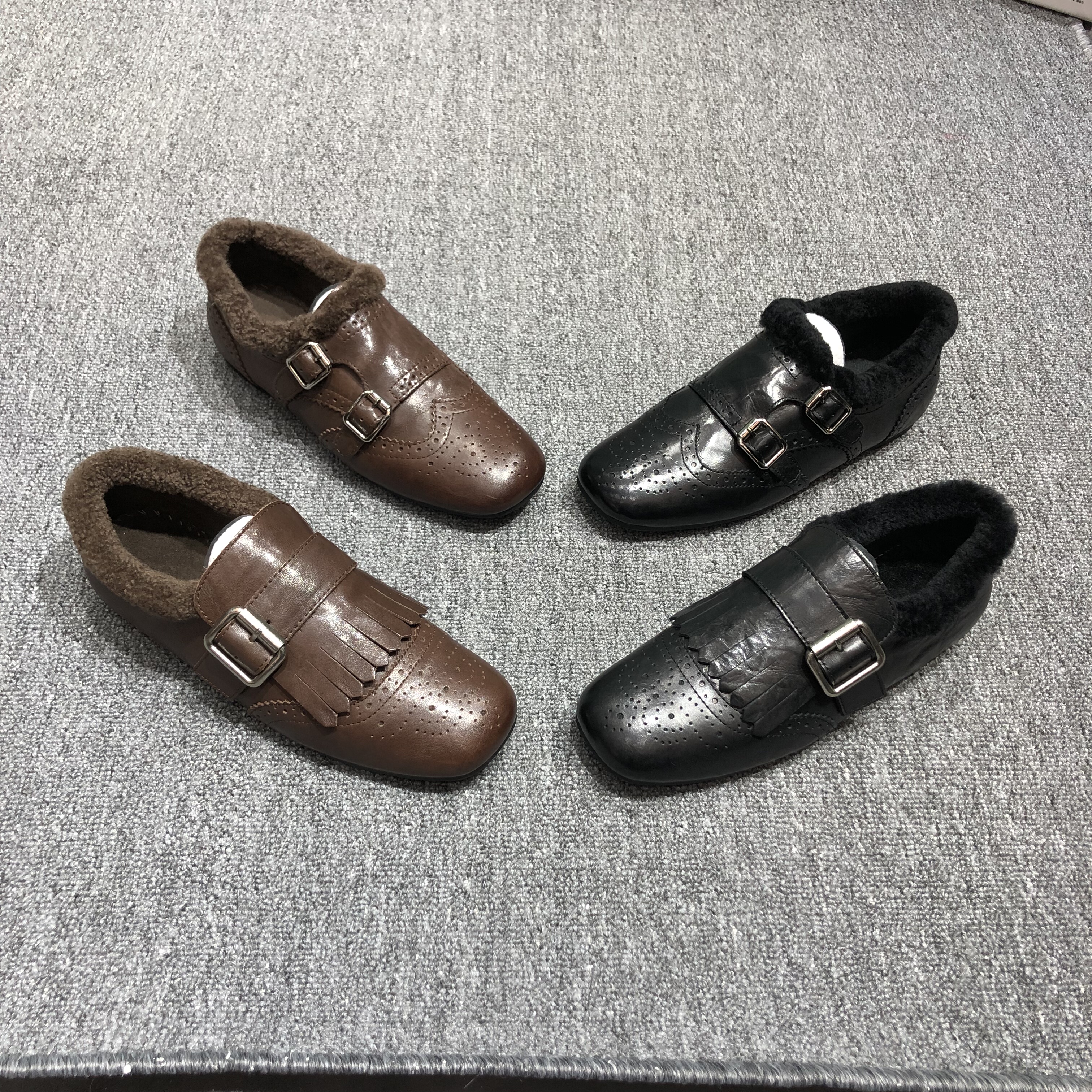 凡柔头层牛皮加绒小皮鞋女棉鞋2025冬新款复古皮带扣雕花布洛克鞋,女鞋,深口单鞋,淘宝优惠券,粉丝福利购,淘宝优惠卷