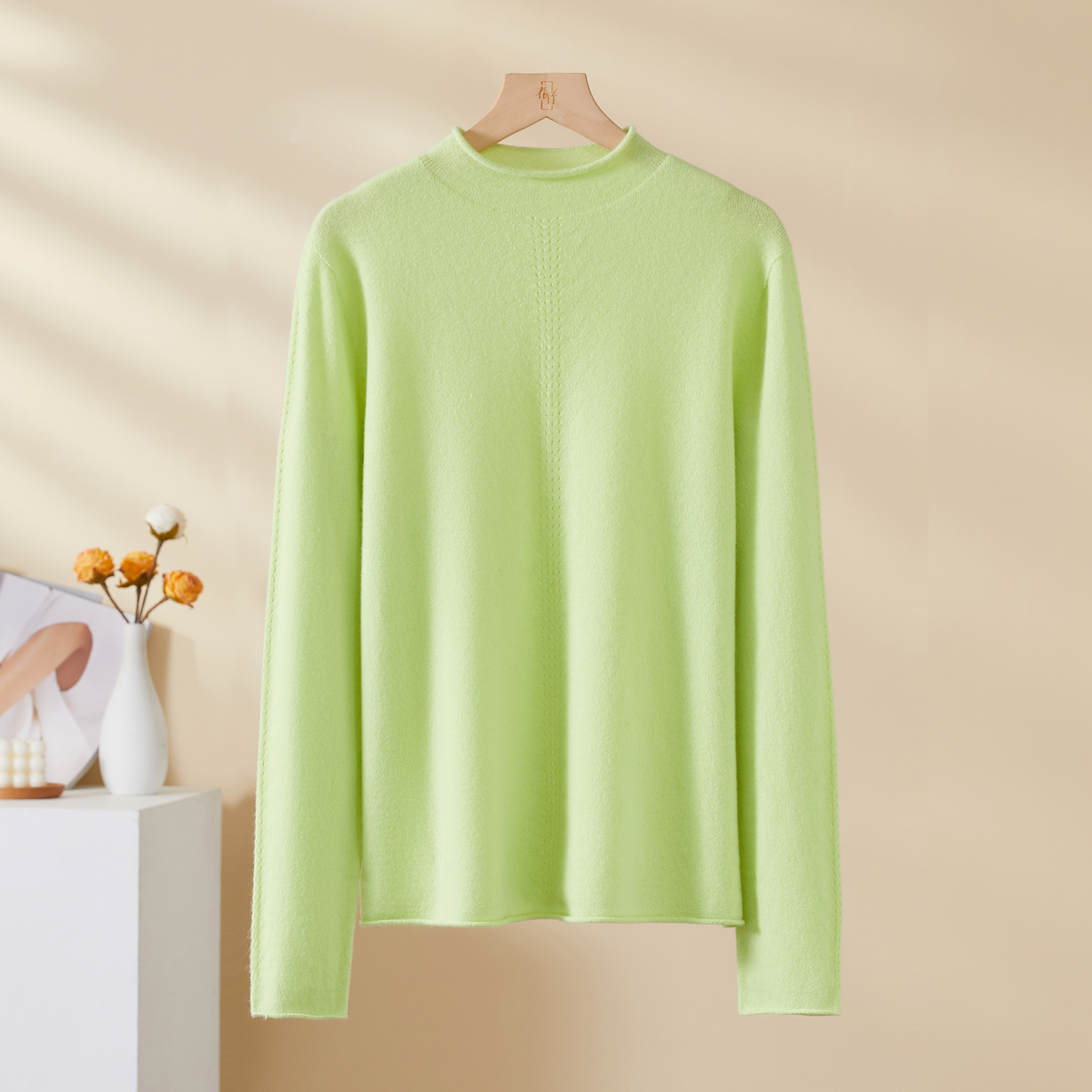 100%山羊绒秋冬半高领卷边毛衣纯色打底百搭保暖舒适女羊绒衫108