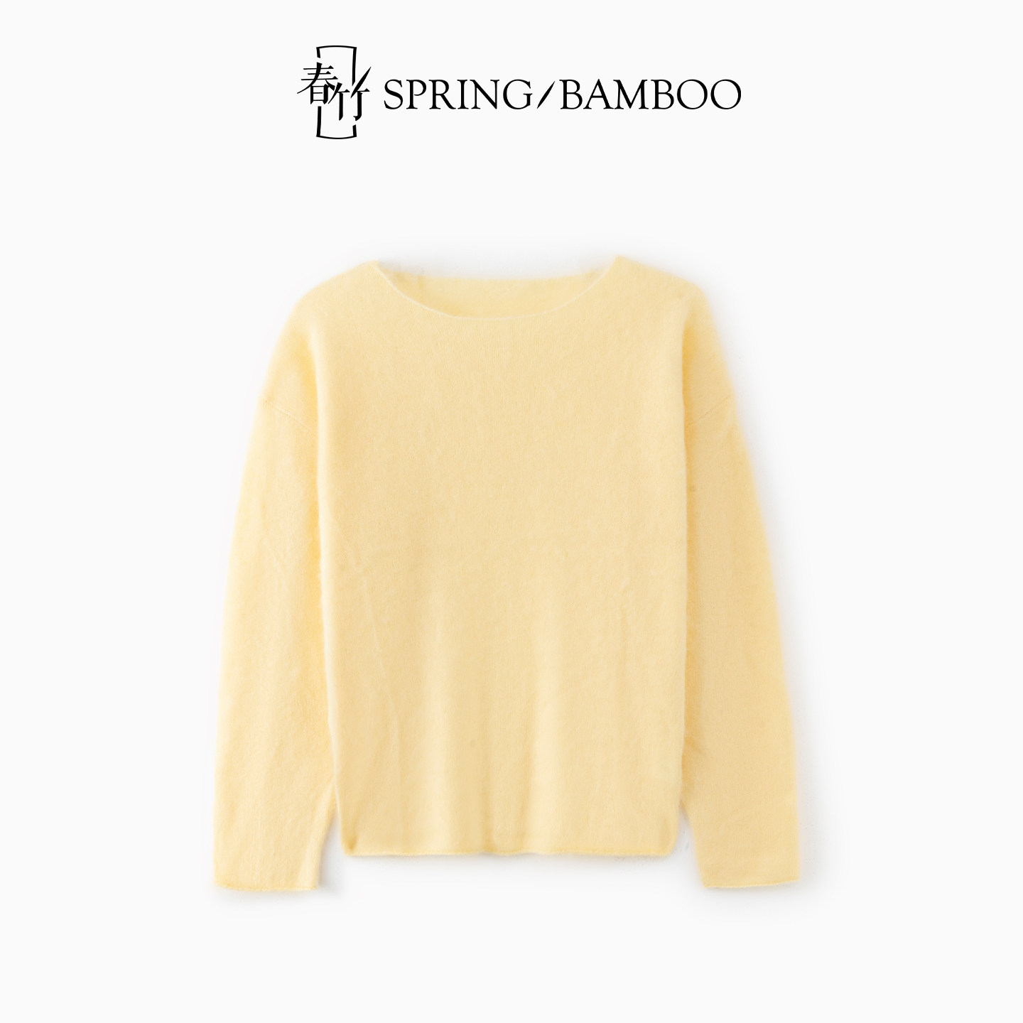 春竹秋冬新款羊绒羊毛混纺拉毛圆领宽松长袖女士针织衫