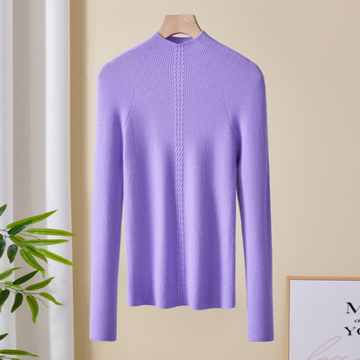 秋冬岛精18针无缝精纺半高领合体羊绒羊毛混纺针织衫女套衫108