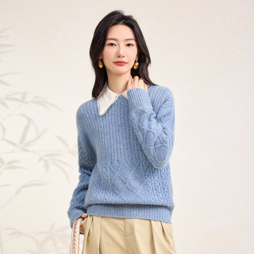 直播秒杀!秋冬新款无缝羊绒圆领合体电脑针法长袖女士针织衫108