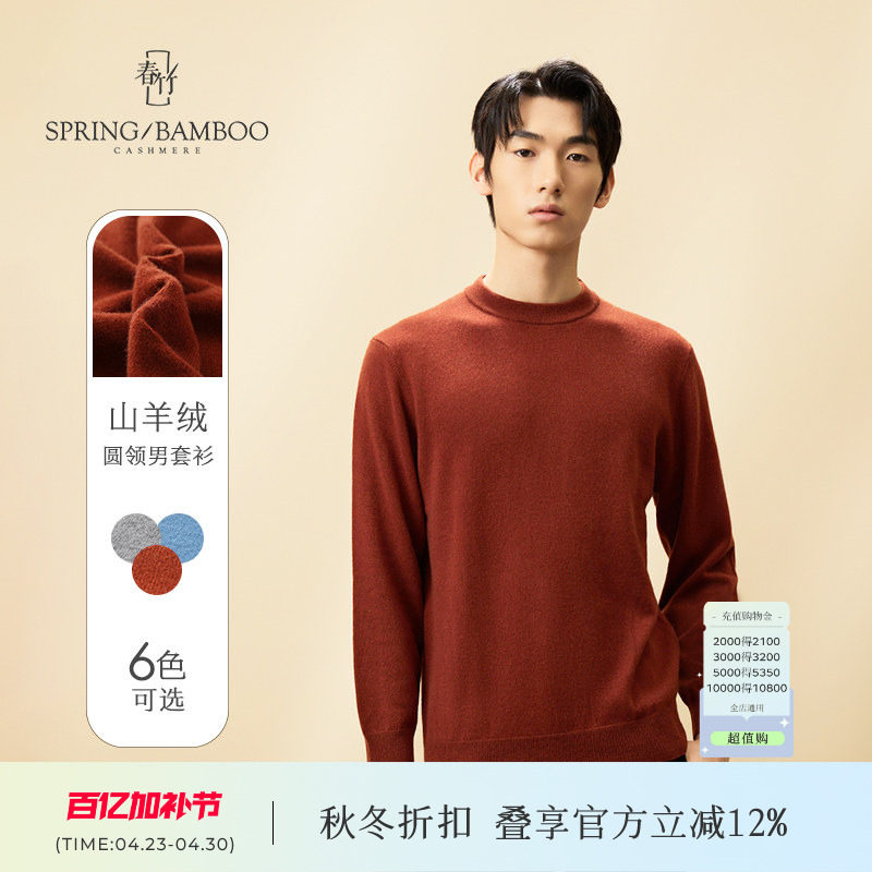 【商场同款】春竹羊绒衫男休闲百搭款保暖宽松针织毛衣圆领男套衫