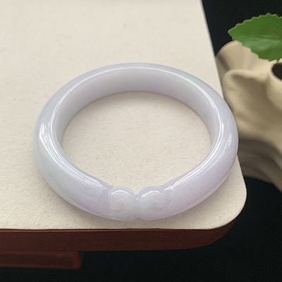 缅甸翡翠手镯A货54.5MM手镯紫罗兰淡紫色雕花紧箍玉手镯女款珠宝