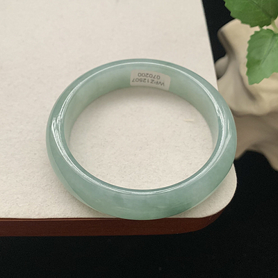 缅甸翡翠手镯A货52.3MM手镯细润冰胶蓝水玉手镯女款珠宝