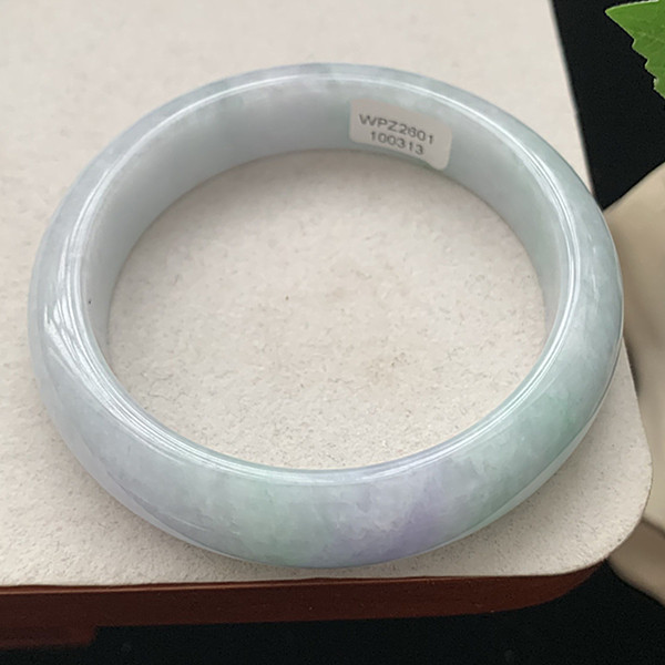 缅甸翡翠手镯A货60.4MM浅紫浅绿春彩翡翠玉手镯女款珠宝