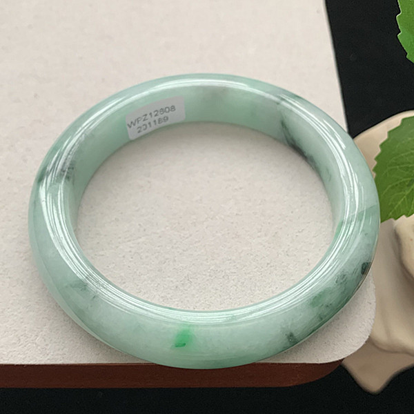 缅甸翡翠手镯A货60MM细糯种阳绿飘花绿色细润玉手镯女款珠宝